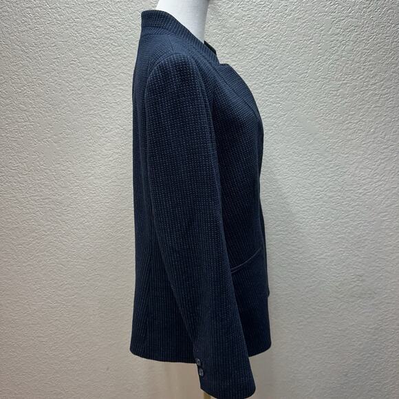 LOFT Textured Blazer Size 14 Navy Blue Career Office Preppy Academia Chic Basic - Picture 6 of 12